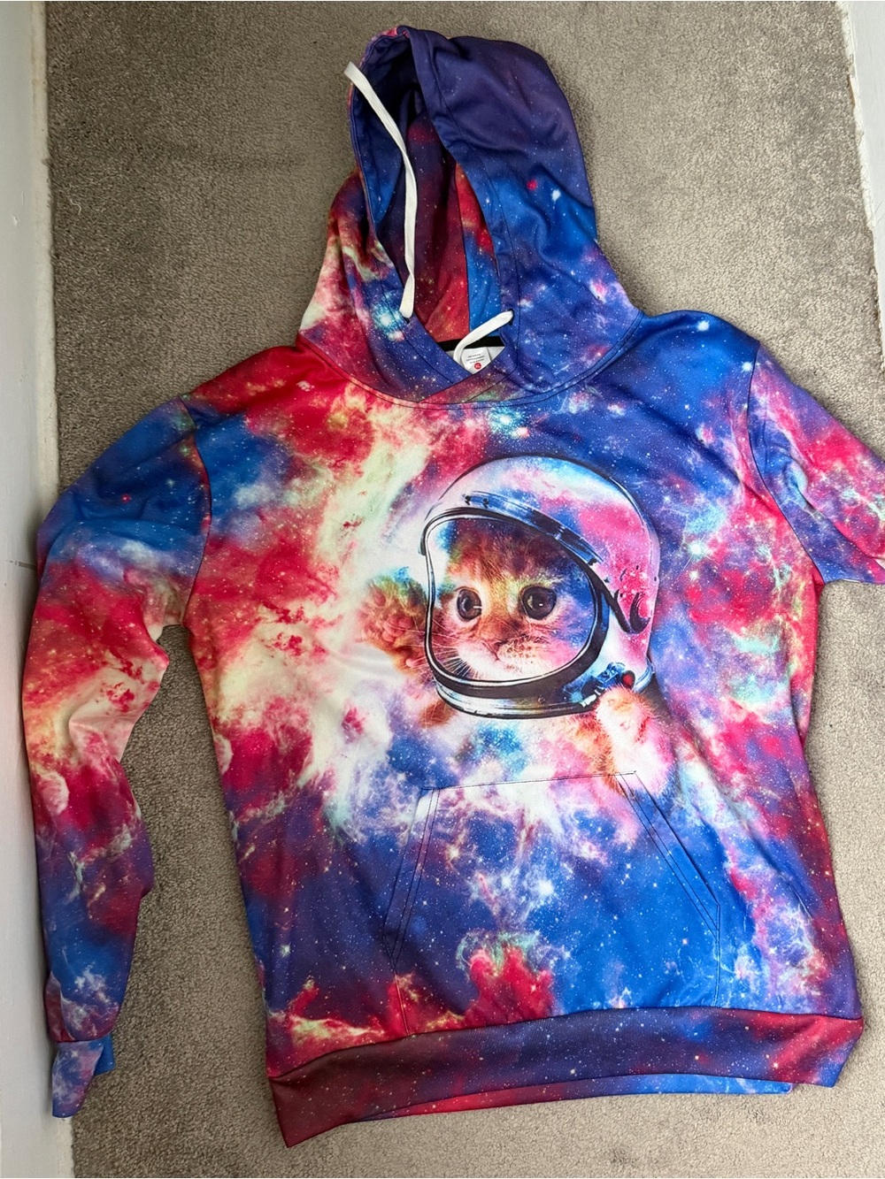 Galaxy Cat Print Hoodie Sweatshirt - Multicolor